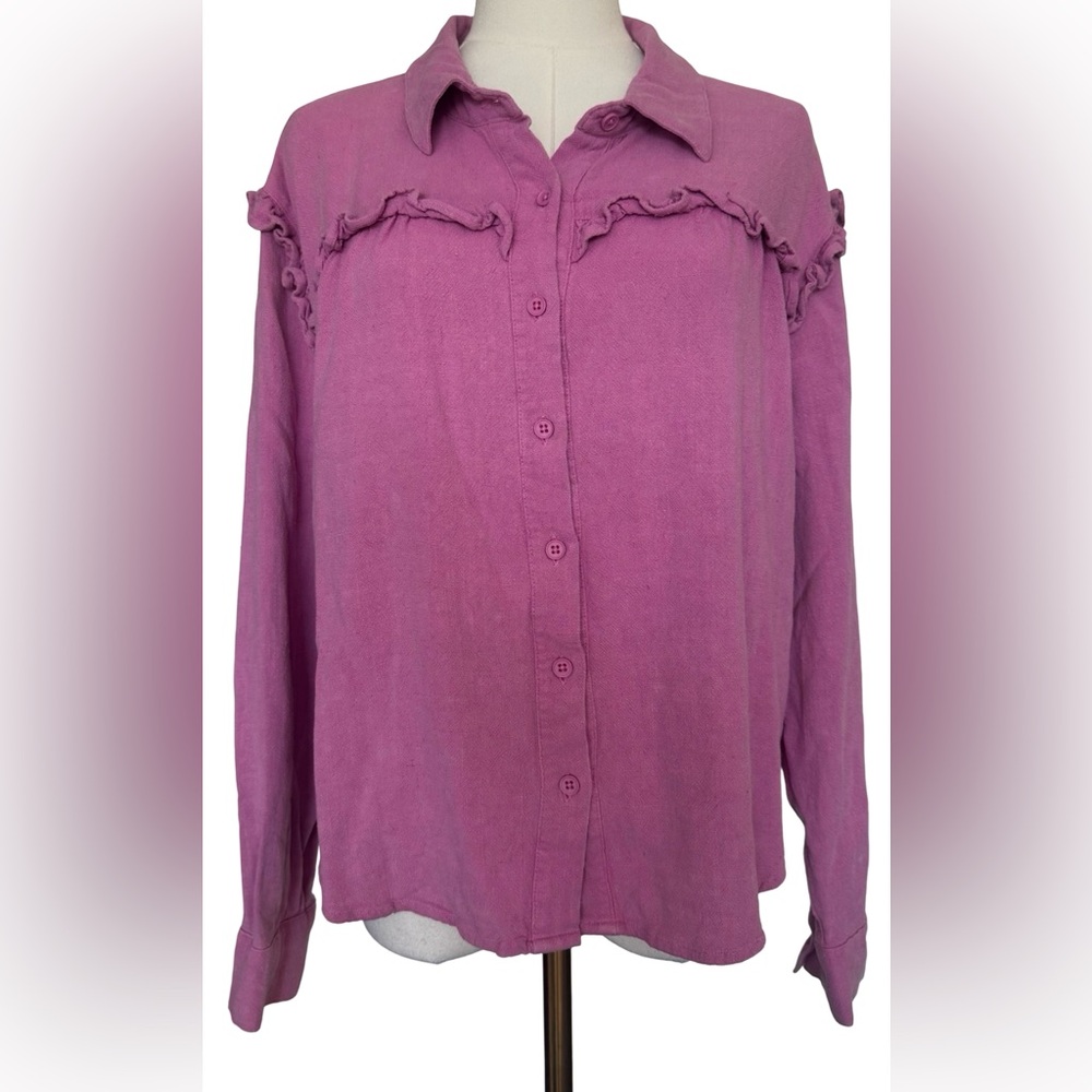 3/$15 Originality Pink Purple Long Sleeve Ruffle Top Medium